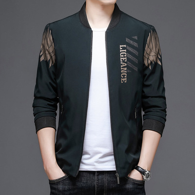 2021 spring and autumn man leisure time Thin section zipper Jacket Korean Edition mlb coat printing Stand collar Middle-aged and young jacket