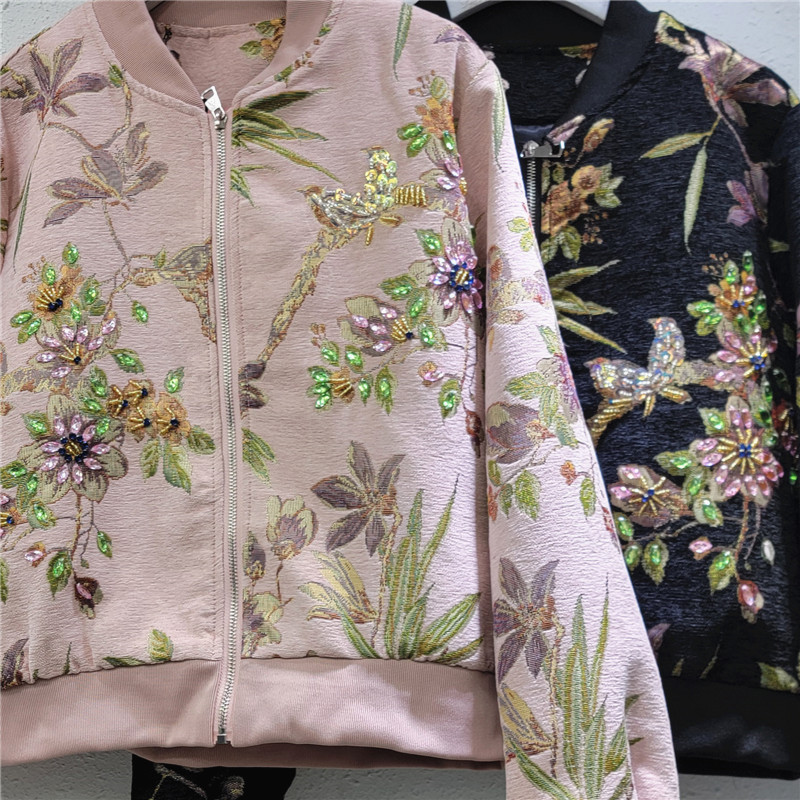 2025 primavera nuevo estilo flocado de alta gama industria pesada bordado con cuentas chaqueta corta ropa de béisbol casual de lujo ligero mujeres