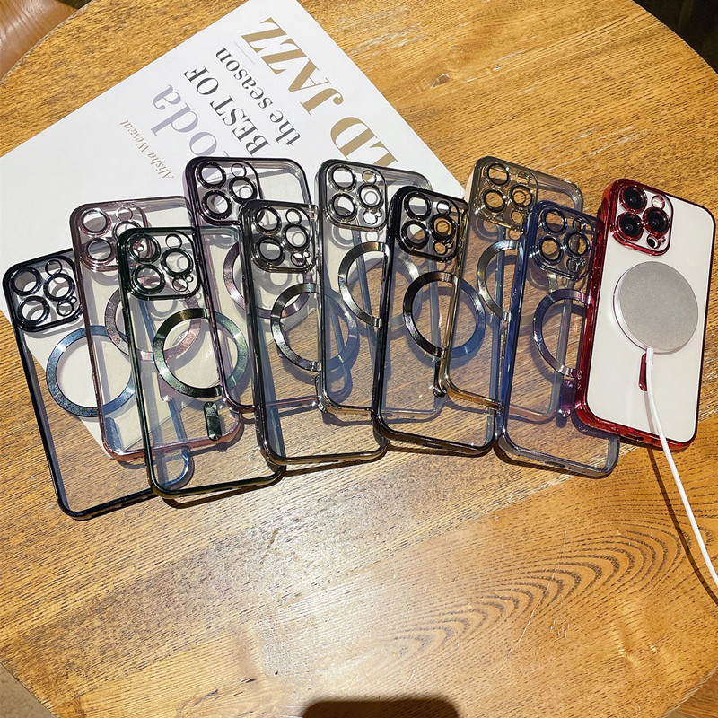 Electroplated Magnetic Case Suitable for Apple 16Pro Protective Case with Built-In Lens Film Tpu Soft Case Iphone17 Phone Case