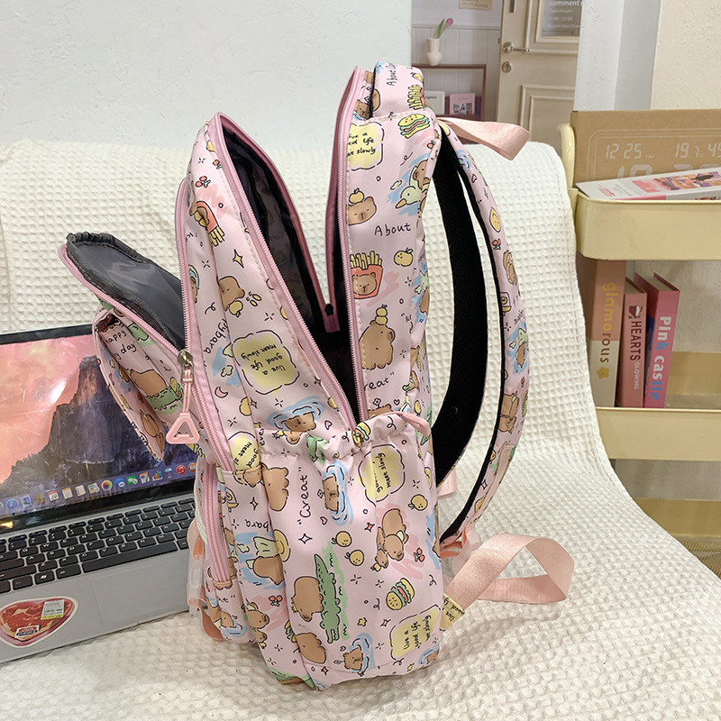 Mujeres de escuela secundaria alta capacidad multibolsillo mochila encantadora impresión capilla caricatura mochila escolar de niñas