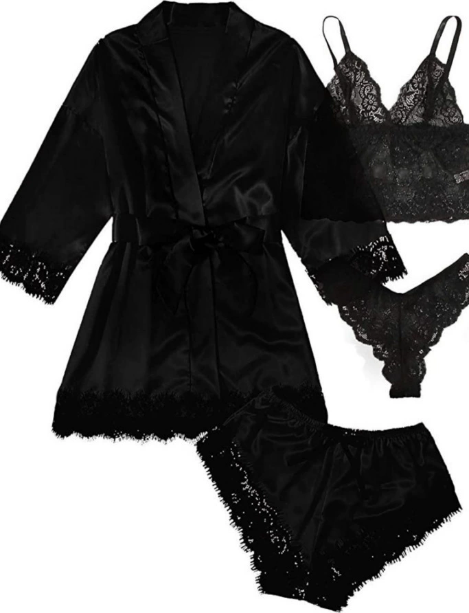 Пижама 4 предмета, женская европейская стиль, plus size, подтягивающий эффект, несколько цветов