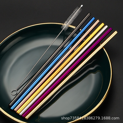 Stainless steel 304 food-grade straws, colored metal straws, creative beverage milk tea straws, straight straws, curved straws
