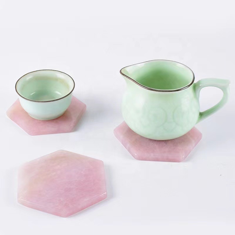 粉晶芙蓉石茶杯マット断熱マットホーム玉工芸置物アクセサリー天然大理石断熱マット|undefined
