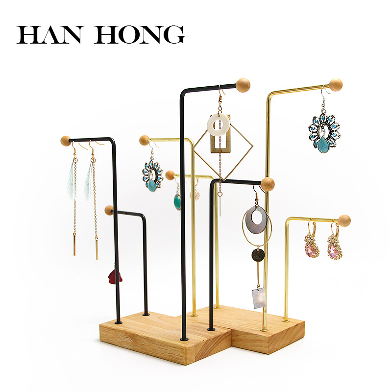 金属实木耳环架首饰架铁耳饰收纳珠宝道具展示架艺实木耳钉展示架
