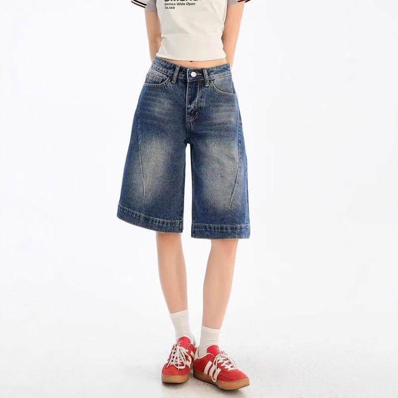 Retro Straight-Leg Five-Point Jeans for Women 2025 Summer New Loose Slim Casual Versatile Wide-Leg Mid-Shorts Retro Straight-Leg Five-Point Jeans for Women 2025 Summer New Loose Slim Casual Versatile Wide-Leg Mid-Shorts