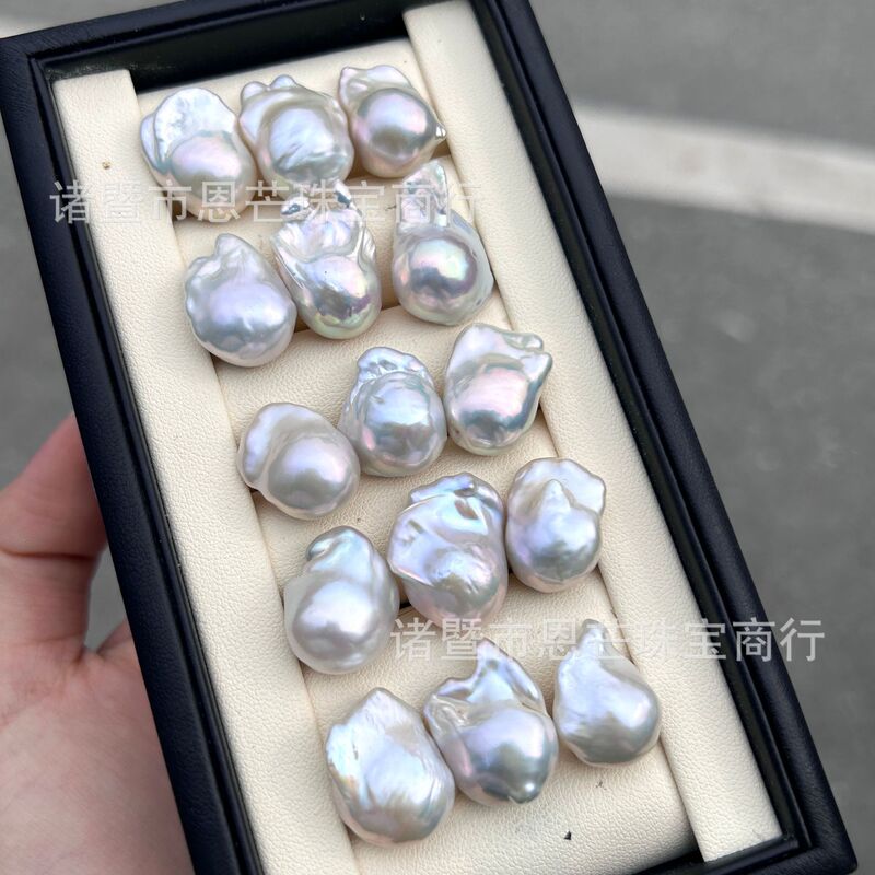 Natural freshwater pearl short fat fishtail baroque 13-15mm shaped irregular light loose beads diy raw materials