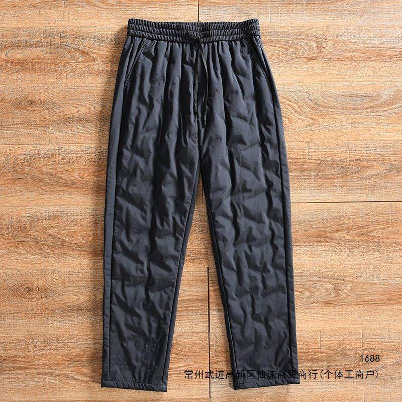 90% duck down + heat-sealed and down-locking, men's winter elastic waist casual straight leg down pants, trendy, in stock, full order.