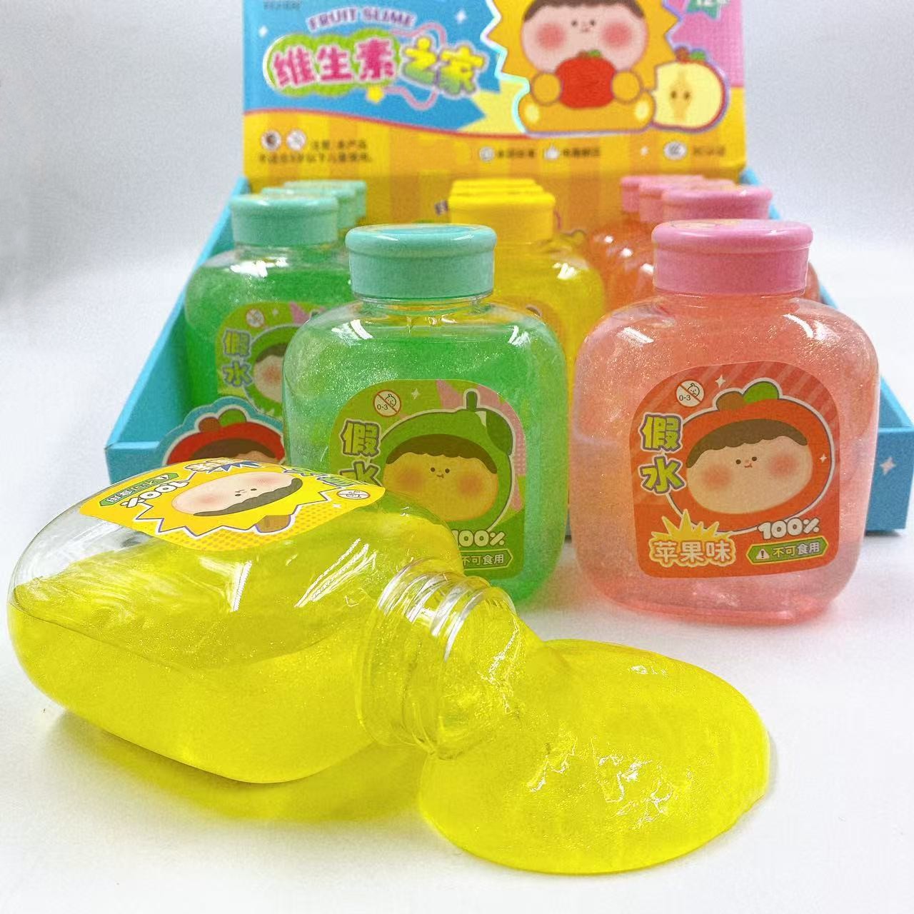 Nuevos dibujos animados de agua falsa color perlada espumante barro de goma barro de color botella de alta cara barro de color no tocando juguetes