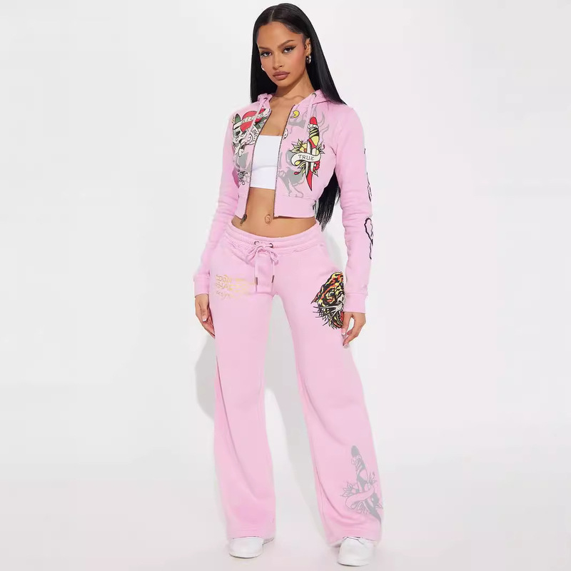 Cross-border 2024 Amazon autumn and winter European and American fashion elegant positioning printing long sleeve trousers ladies suit