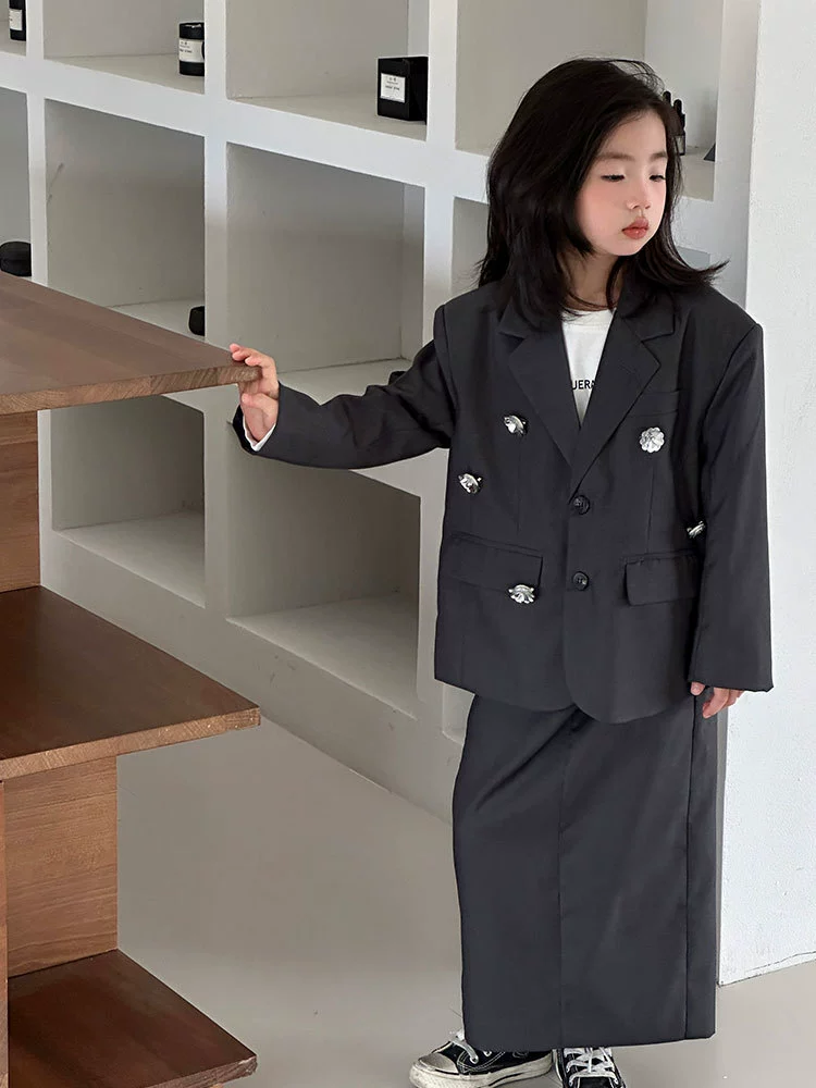 Suit, autumn set, long skirt, Korean style, oversize