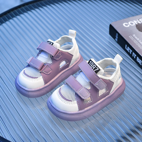 2024 Summer New Children's Sandals Soft Sole Children's Shoes Velcro Anti-Slip Mesh Hollow Children's Sandals for Boys and Girls