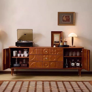 French Nordic Solid Wood Dining Side Medieval Cupboard Entrance Wine Cabinet Drawer Storage Living Room Retro Carved Tv Cabinet