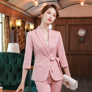 春夏季韩版时尚修身中袖小西装女式职业装套装商务正装西服外套女