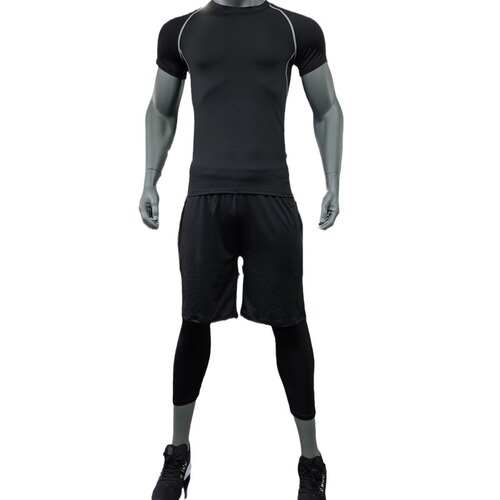 Classic Hook and Grey Line Spring and Summer Fitness Suit for Men, High-Elastic Basketball Sport Set, Running Quick-Dry Breathable Tight
