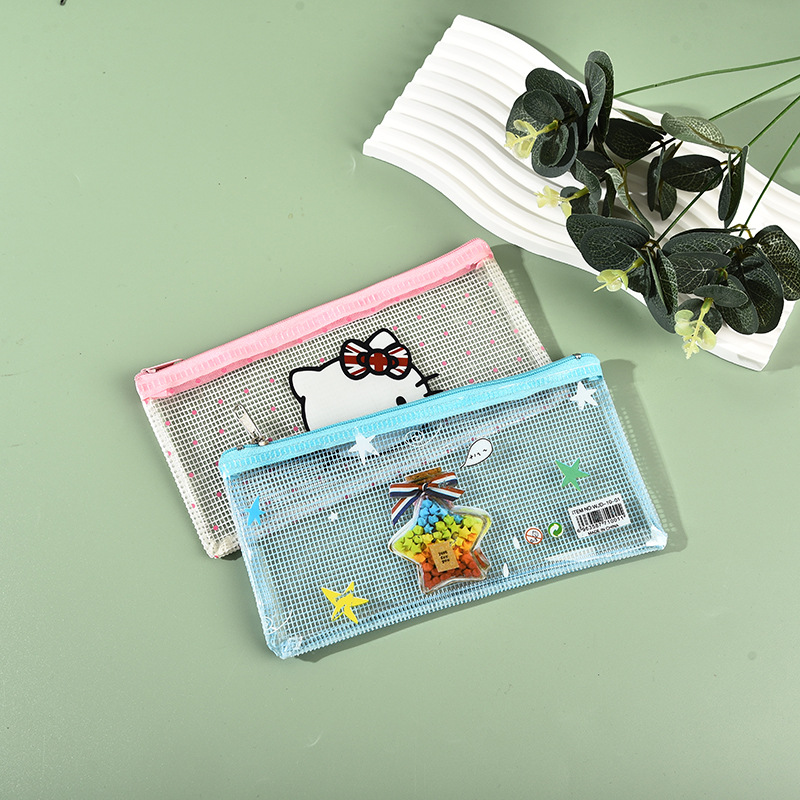 PVC彩色文件拉链袋办公文件透明收纳袋防水网格文件袋尼龙资料袋