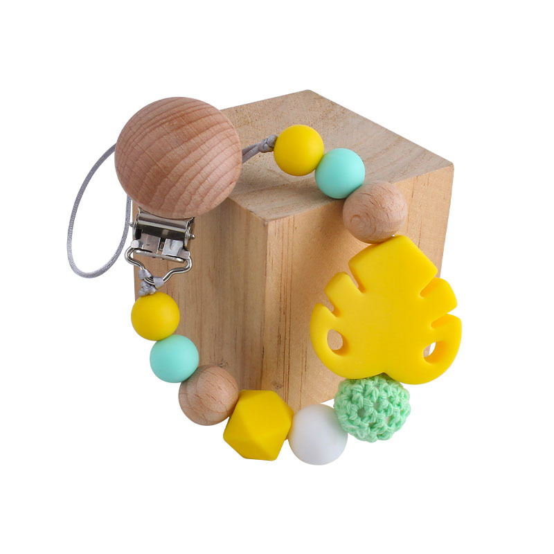 Suministros para bebés Beech chupete clip juguete mordedor bebé calmante hoja de silicona molar Cadena de chupete cadena anti-caída
