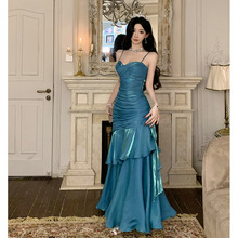 闪闪蓝色高级感生日礼服小众吊带连衣裙显身材鱼尾裙名媛气质长裙