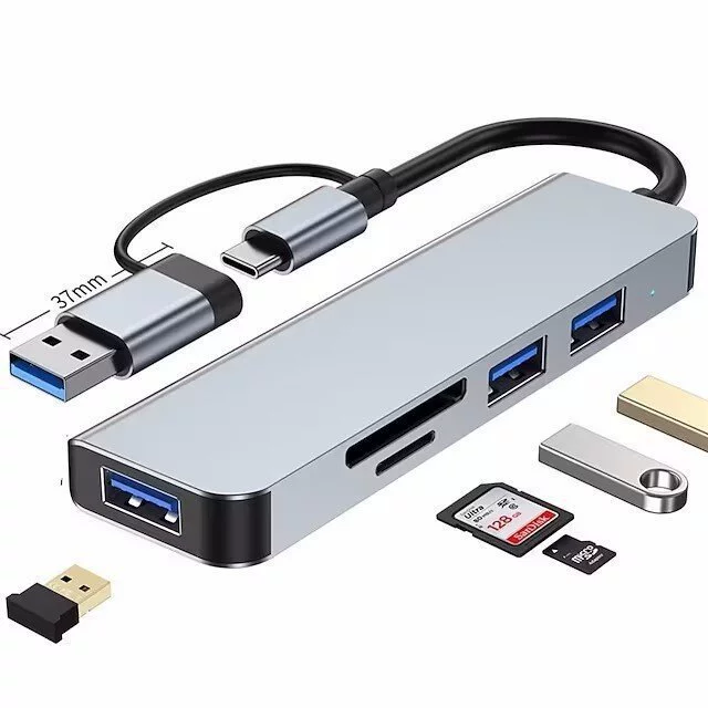 Станция док-станции TYPE-C с двумя головками, четырехвходовая USB 3.0 карта, хаб высокой скорости для ноутбука, разделитель