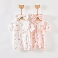 Baby jumpsuit summer thin harem baby girl short-sleeved ins style crawling suit summer pajamas newborn clothes