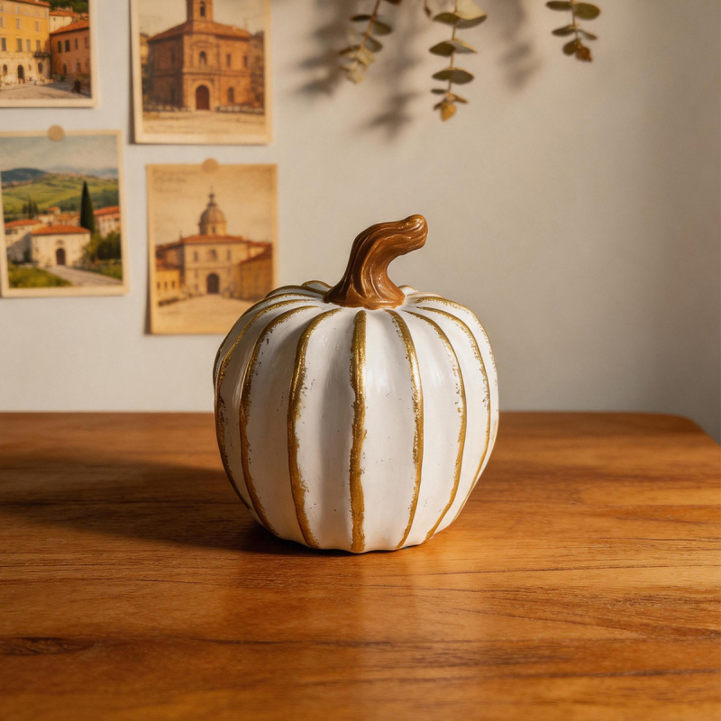 Cross-Border Hot-Selling Holiday Decoration Resin Gold Foil Line Pumpkin Ornaments Simple and Luxurious Desktop Decoration Factory