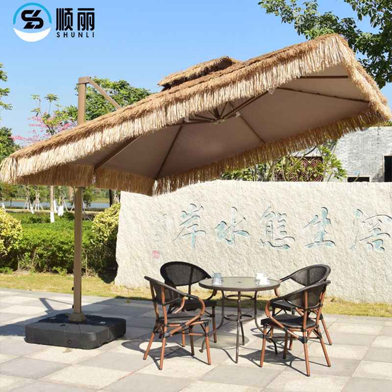户外茅草伞罗马伞室外庭院遮阳伞仿真稻草毛草伞农家乐营地网红伞