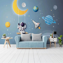 儿童房主题壁纸卧室温馨背景墙卡通太空宇航员墙布男女孩床头壁画