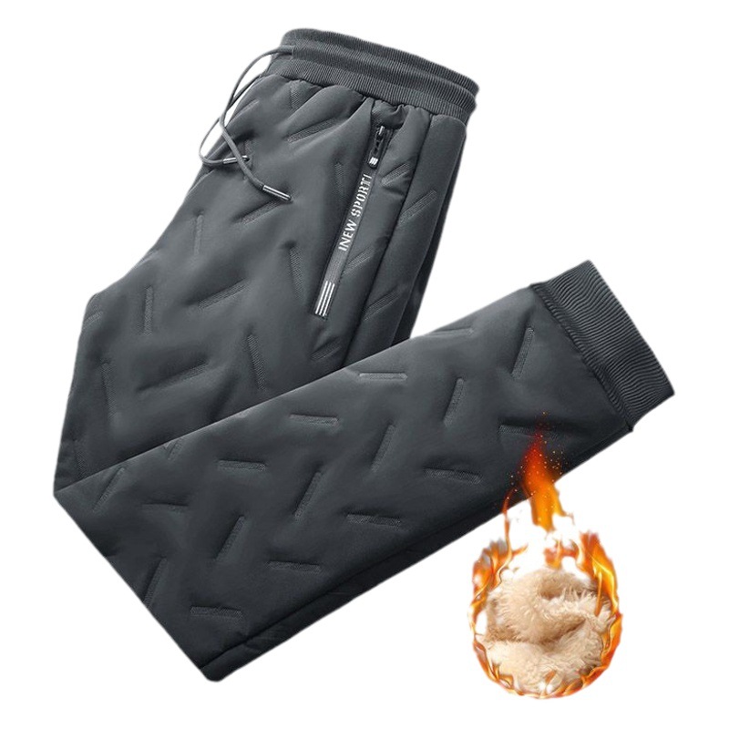 Cotton pants winter fleece-lined pants men's windproof cold-proof casual loose plus size ankle-tied thickened straight lambswool pants