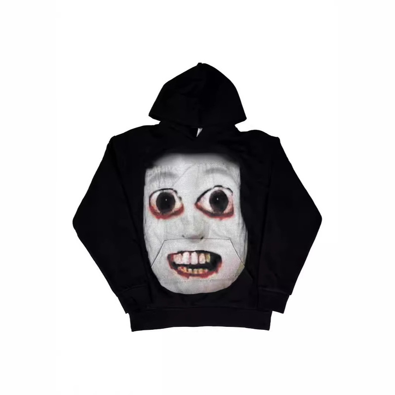 European and American Cross-border Funny Pattern Printed Zipper Pocket Hoodie Dark Style Halloween Fashion Sweater Y2K