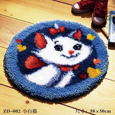 Wool Embroidery Floor Mat Crochet Embroidery | Avtomobil döşəmə paspasları - zd002-white-cat-38cm-white-net-cross
