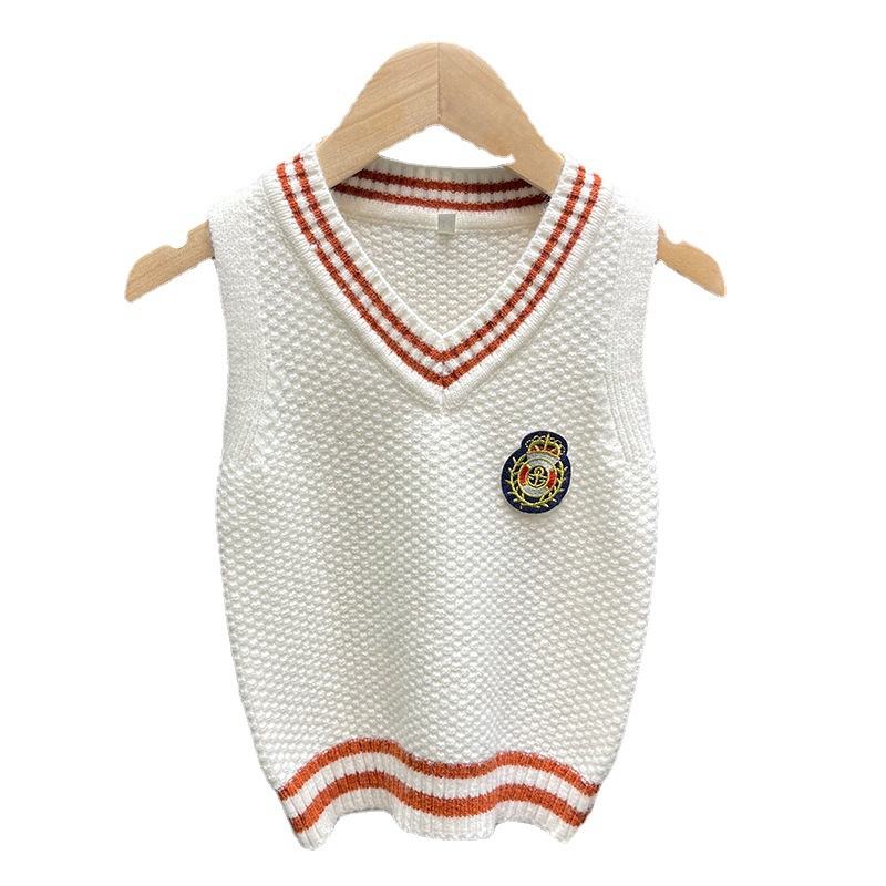 Entrega de una pieza [Jin Yong] Chaleco de punto con cuello en V para niños otoño femenino Estilo universitario Chaleco de suéter de niños y niñas moda
