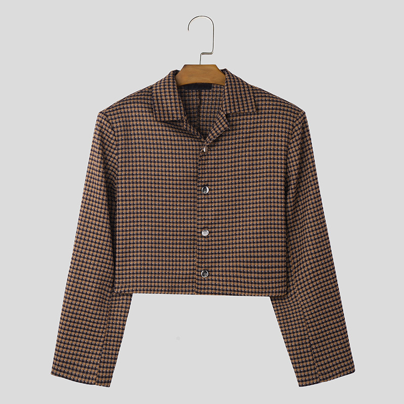 Foreign Trade Cross-border AliExpress 2024 New Men's French Fashion Short Jacket Men's Lapel Houndstooth Pattern Jacket