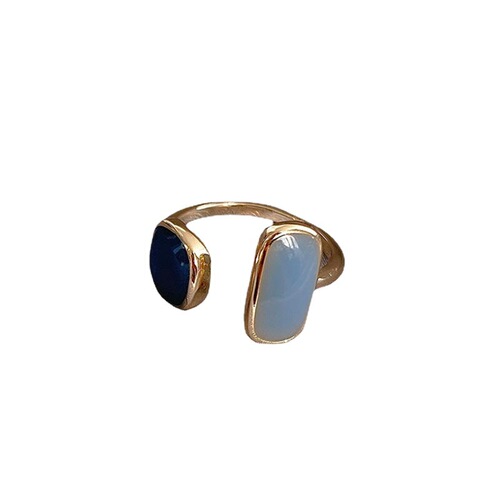 Elegant Blue Oil Drop Open Ring Korean Style Simple Plain Band Ring Women's All-match Fashionable Ring Minimalist Style Internet Popular Jewelry