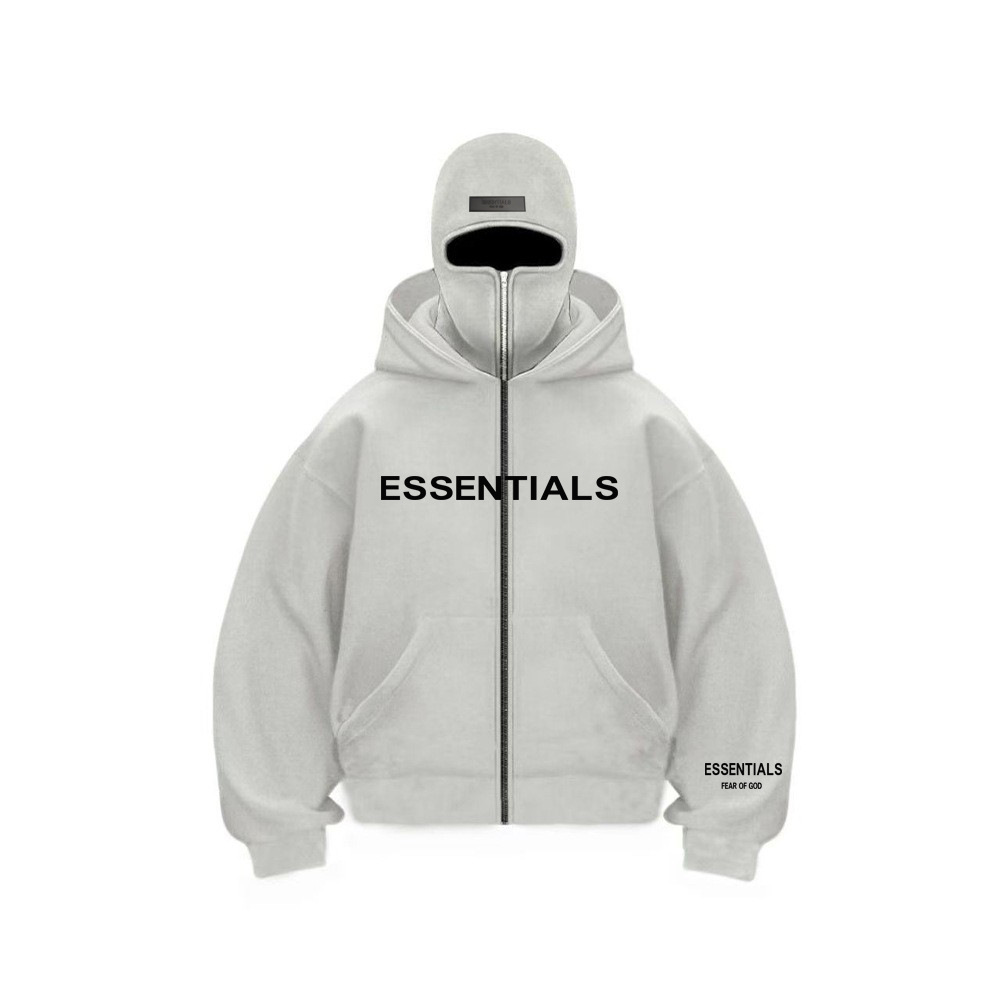 Fear of God Essentials Zip Sweater Balaclava Double Hood Fleece Grey