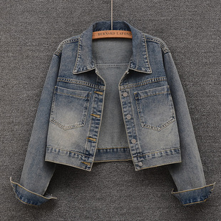 American Style Denim Coat Women's Short 2025 Spring and Autumn Hong Kong Style Retro Design Sense Loose Small Jacket Top