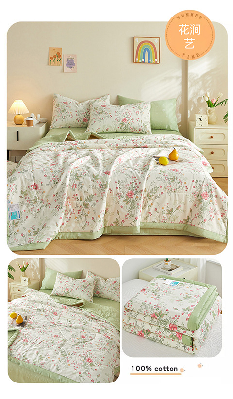 Klasse-A 100% Baumwolle Sommerkühler Quilt aus Xinjiang-Baumwolle Sommerbettset vierteilig maschinenwaschbar Sommer-Klimaanlage Quilt dünne Bettdecke 3
