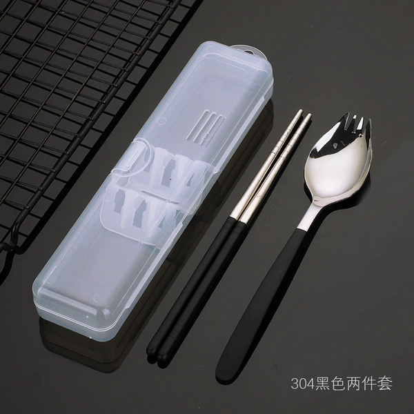 304 (silver black) spoon fork portable two-piece set