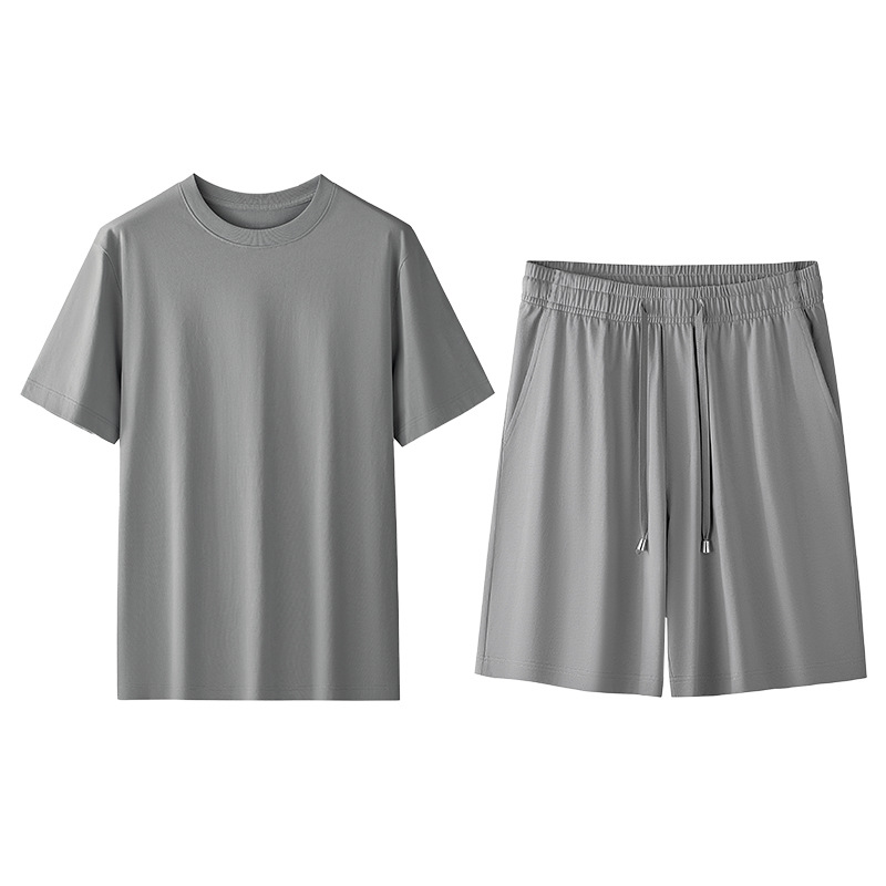 [Algodón suave de agua] Conjunto de pijamas de cuello redondo de algodón para hombre de primavera y verano, casual y transpirable, servicio a domicilio de color sólido