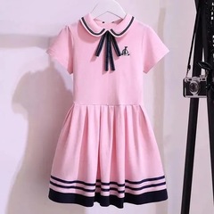 Girls' sundress with Japanese-style baby collar princess dress, short sleeve summer dress for girls aged 12-15, primary school student dress