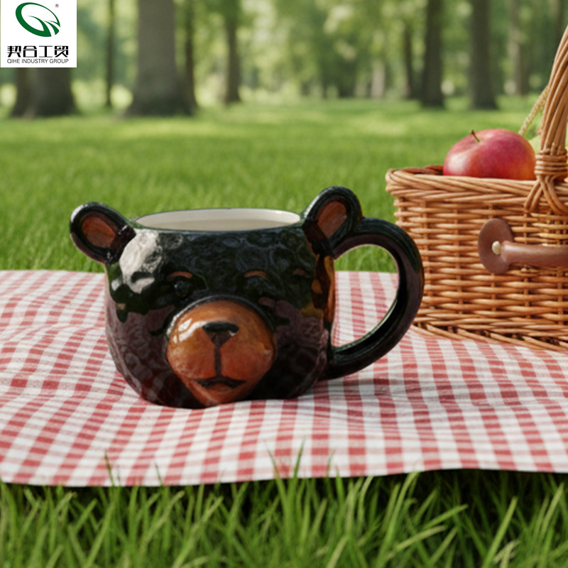 Tazas de cerámica creativas de animales personales de dibujos animados oso modelado tazas de cerámica tazas de agua para parejas regalo de mano
