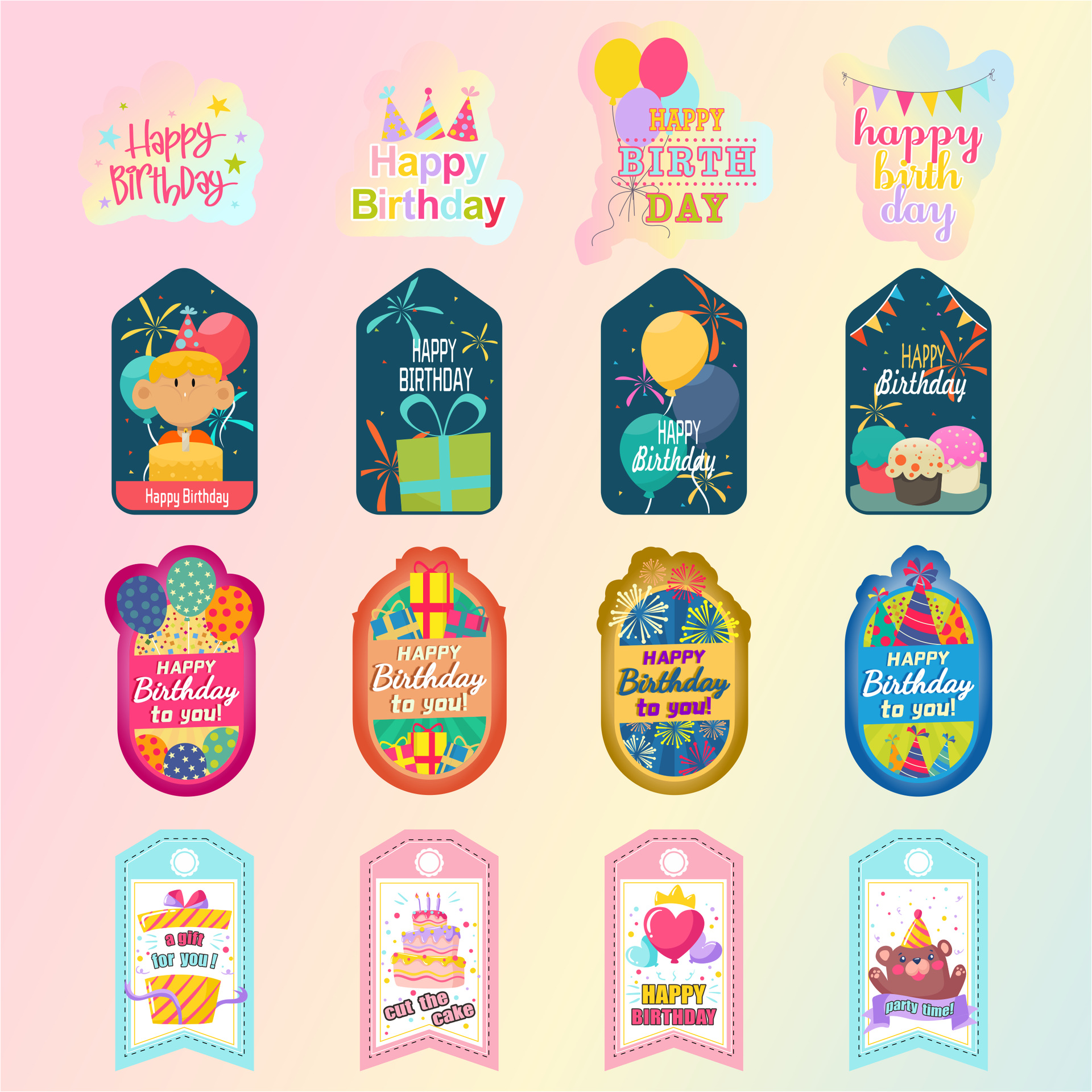 现货生日吊卡可爱梦幻彩色礼品包装吊牌礼物装饰卡片留言卡配件