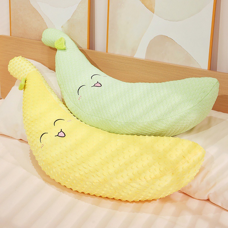 Caricatura encantadora almohada de banano largo frijoles frijoles pillo jugando muñecas de denim niñas almohada de cama