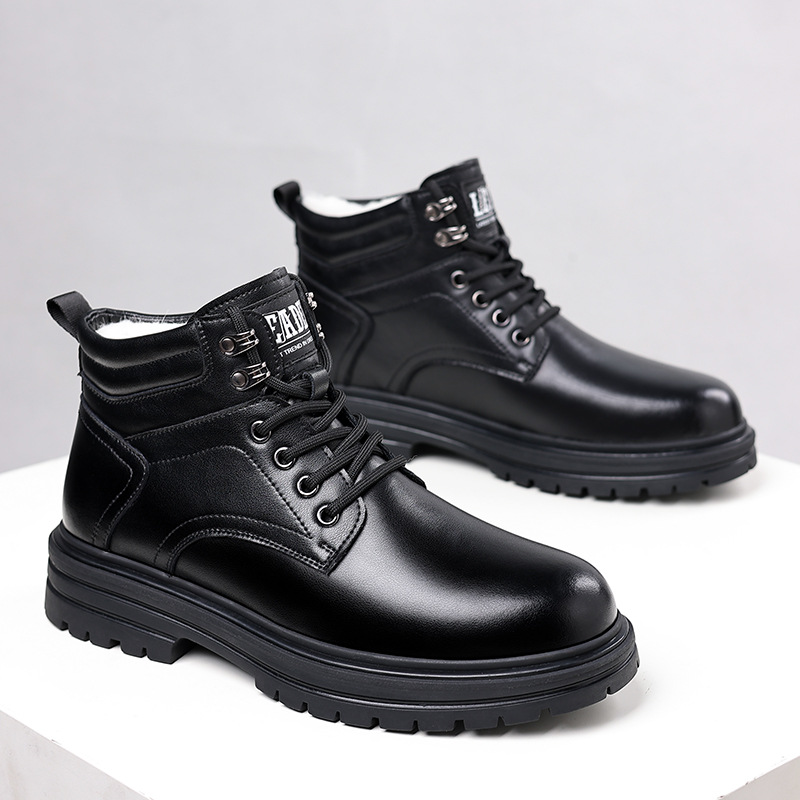 Men's High-top Retro Leather Boots With Thick Sole And Grip_voghion.com