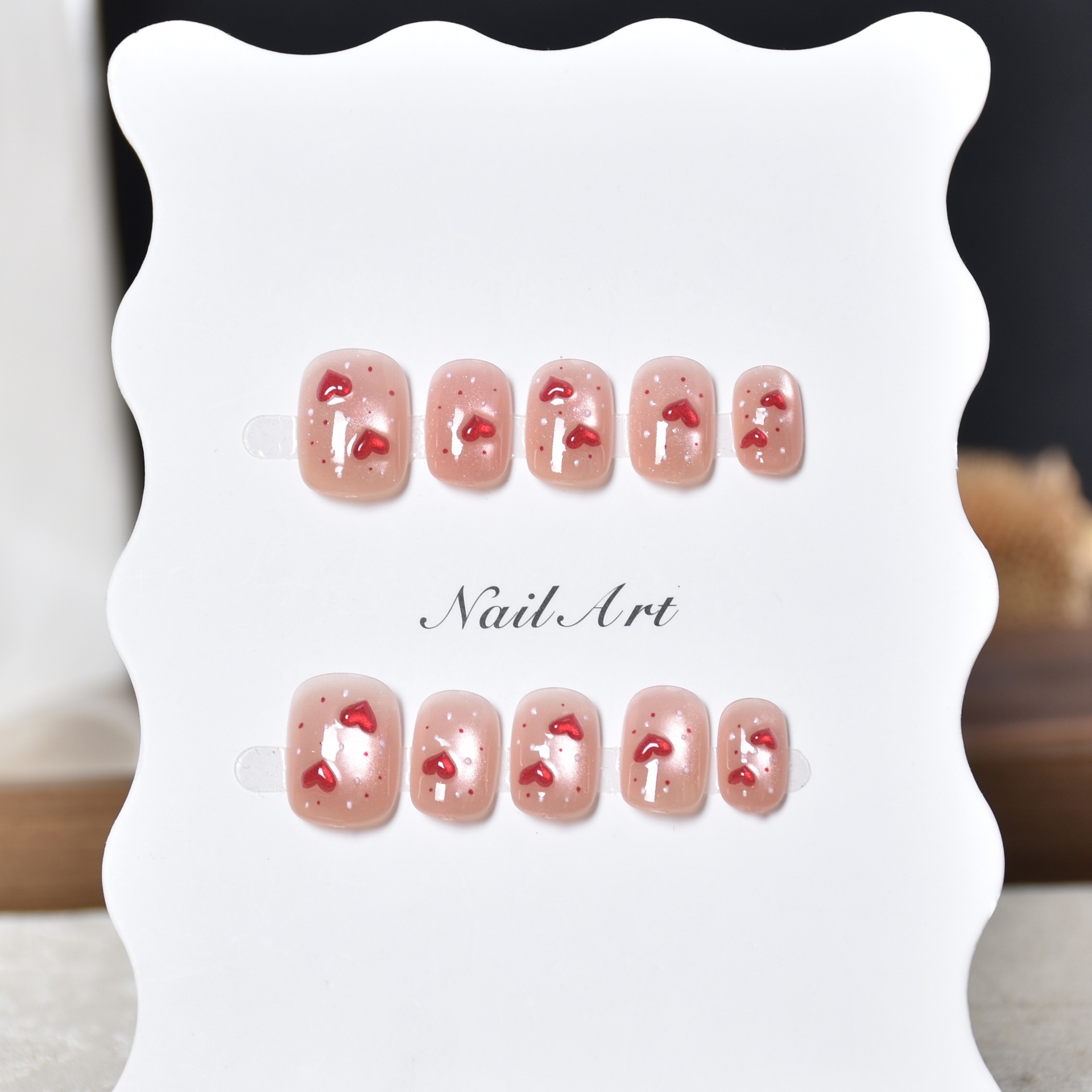 3D estereoscópico amor ojo de gato usar uñas de color rosa explosión parche de manicura falsa desmontable corto Bean Jia Xia