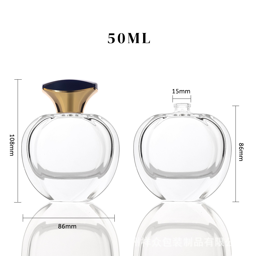 Botellas de perfume de fondo redondo y grueso de alta gama transfronterizas, botellas vacías de cosméticos de vidrio, botellas de spray de perfume de presión 50 ml