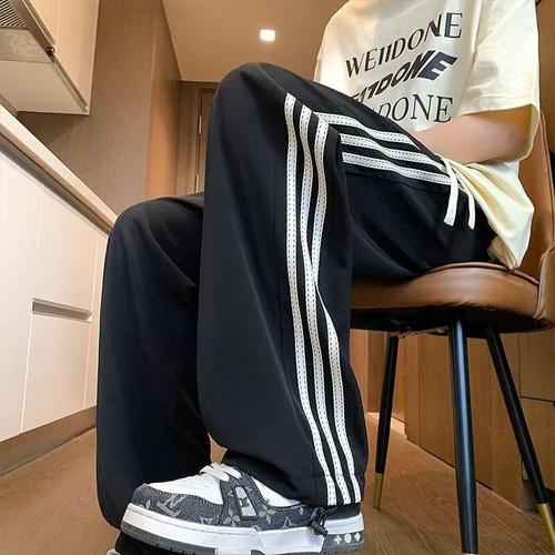 Spring and Autumn New Fashion Trendy Casual Pants for Men Stylish Stretch Waist Striped Sports Straight Leg Long Pants