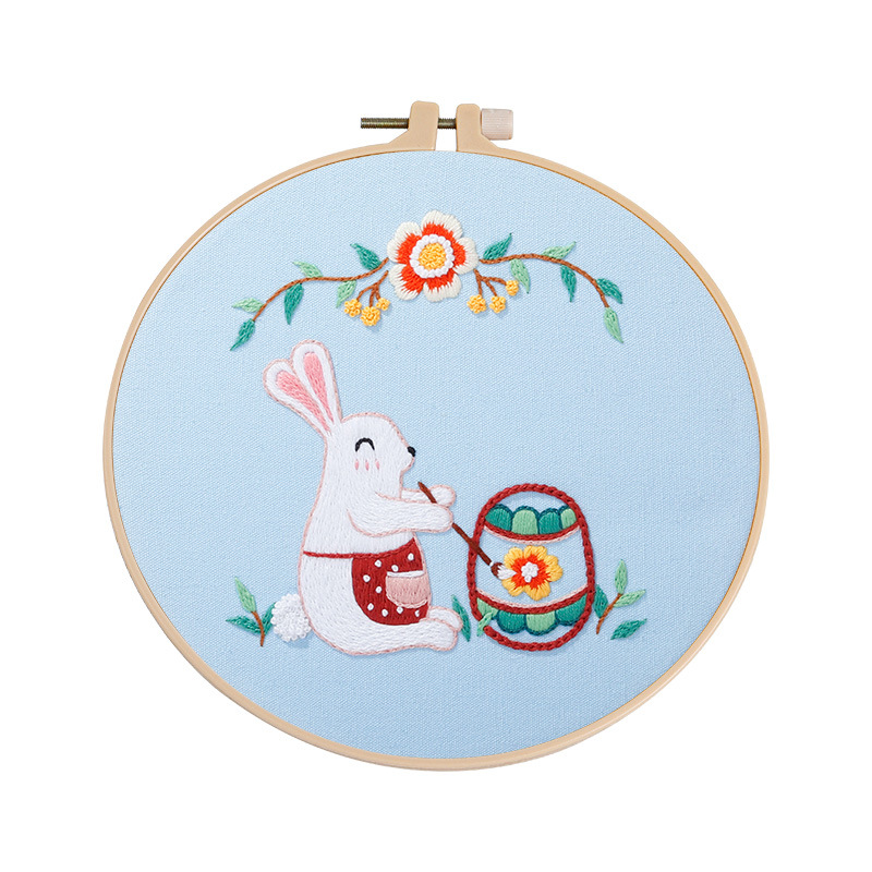 Original nuevo hecho a mano DIY Kit de bordado material paquete Arco Iris conejo Pascua huevo costura traje