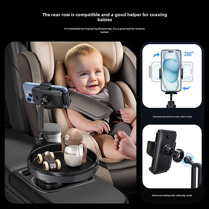 Kreativni tanjur za večeru u automobilu Držač za čaše za vodu u automobilu sklopivi stalak za pohranu ladica za pohranu u automobilu držač za mobilni telefon četiri u jednom_voghion.com