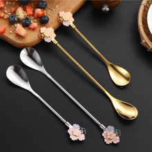 创意304不锈钢咖啡勺可爱樱花勺子冰勺燕窝勺小调羹长柄搅拌勺
