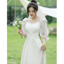 白色领证登记小晚礼服女法式订婚连衣裙平时可穿超仙小白裙轻婚纱
