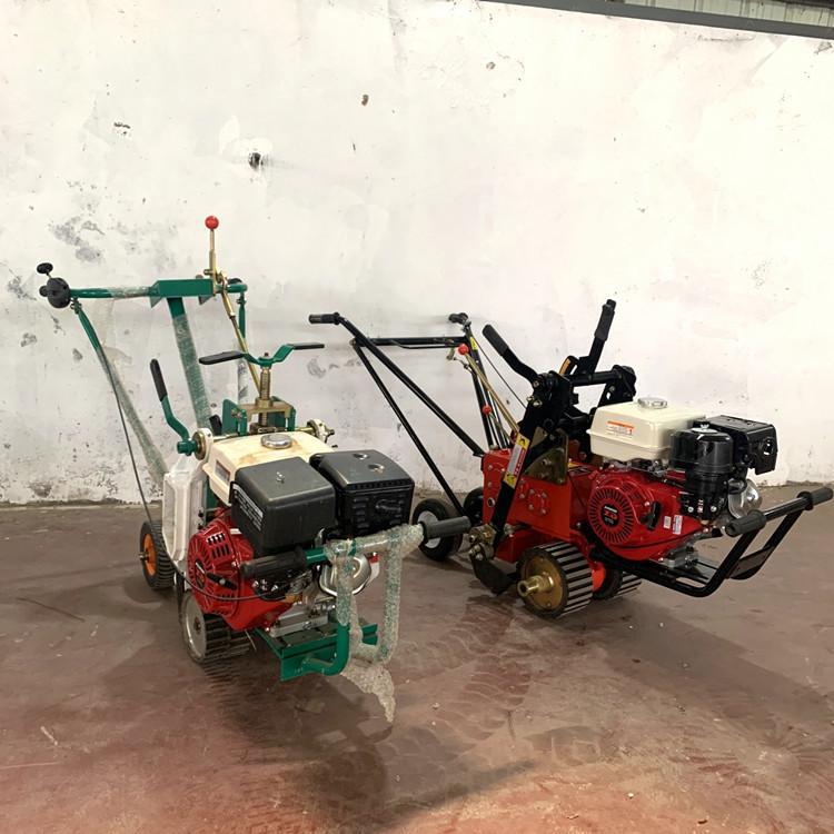 Máquina de corte de césped de empuje manual multifuncional raspadora de césped con profundidad de dibujo ajustable de doble cuchillo máquina de trasplante de césped de gasolina